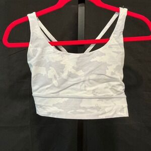 Lululemon Sports Bra Free to Be Serene Longline 6 White Grey Camo Strappy Back